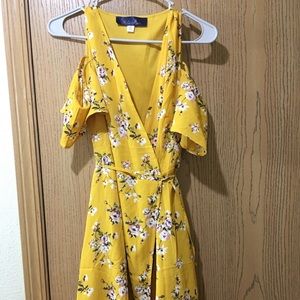 Francesca’s Cold shoulder wrap dress